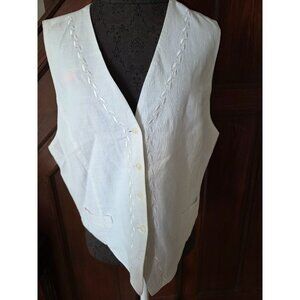 Lizsport Womens White Embroidered Cotton/Linen Vest Size L